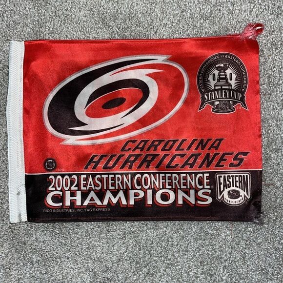Car Truck window flag 2002 Carolina Hurricanes Canes Red Eye Logo Flag only worn - Picture 1 of 4